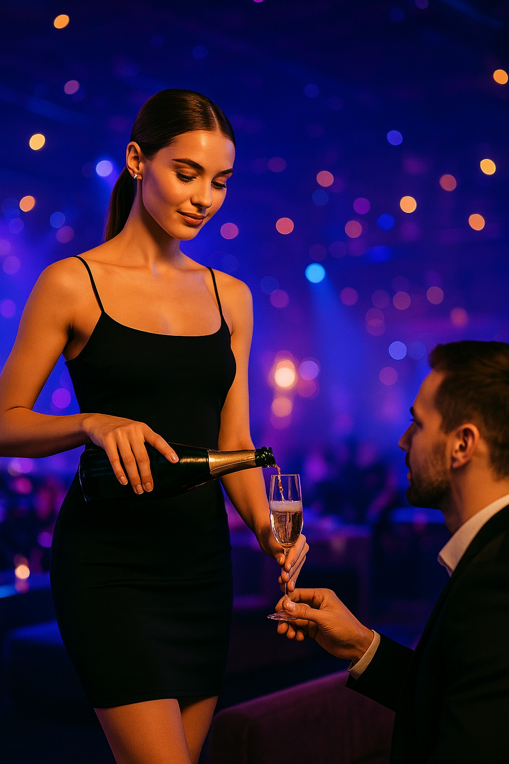 Atendente de camarote elegante em ambiente de evento